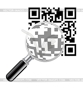 QR-код с лупой - изображение в векторном формате