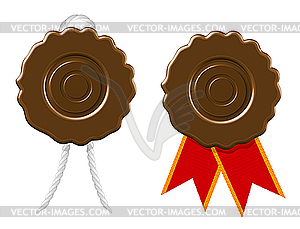 Blank wax seal with cord and ribbon - vector image