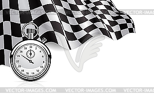 Checkered flag with stopwatch - vector clipart