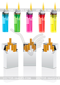 Cigarettes and cigarette lighter - color vector clipart