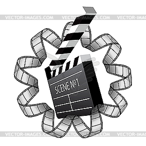 Clapboard and film strip - vector clipart