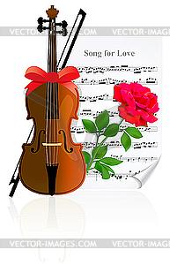 Violin with Rose - vector image