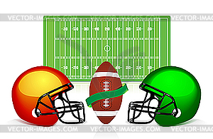 Американский футбольное поле, мяч и шлем - векторный клипарт EPS