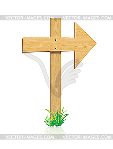 Wooden sign with grass - vector image