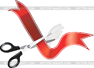 Art of scissors cutting ribbon in front of currency symbo - vector image