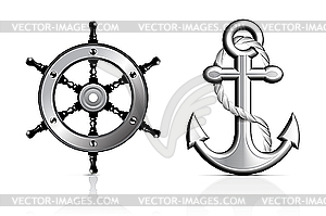 Anchor and Steering Wheel - vector clipart