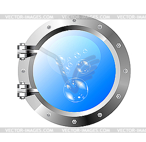 Ship`s porthole on white wall - vector clip art