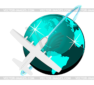 Путешествие самолета на карте - иллюстрация в векторном формате