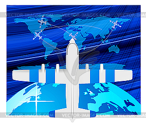 Travel plane on map - vector clip art