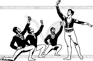 Dancers sitting in pose around soloist - vector clipart / vector image
