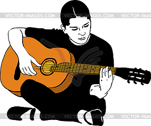 A girl playing on an acoustic guitar - vector clip art