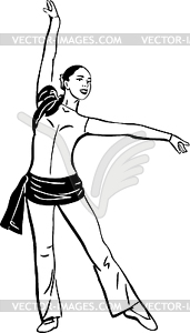 Sketch of dancing girl standing in pose - vector image