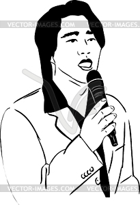 Asian man of singing in microphone - royalty-free vector clipart