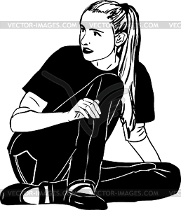 Blonde that sits and looks aside - vector clipart / vector image