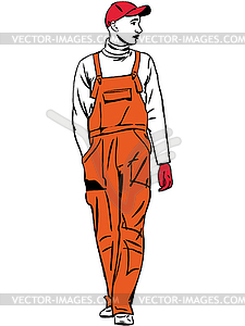 Worker is dressed in orange combination - vector clipart