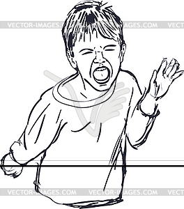 Sketch capricious boy yells loudly - vector image