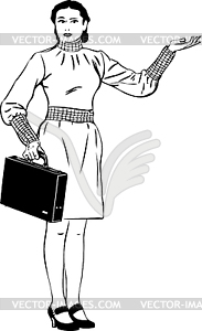 Sketch of girl with brief case specifies hand - vector image