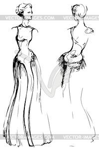 Девушка в длинном красивом вечернем платье - изображение в векторном виде