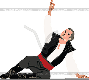 Man sitting on the floor with his hand raised - vector image