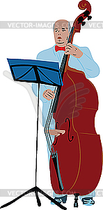 Musician in blue suit playing the cello - vector image