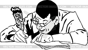  man in glasses writes pen - vector image