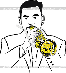 Musician playing the copper pipe - vector clipart