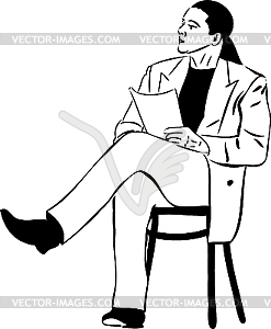 Man reading while sitting on wooden chair - royalty-free vector image