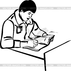 Writer sitting at table - vector image