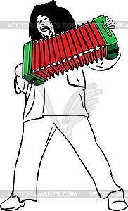 Man sings and plays accordion - royalty-free vector clipart