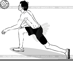 Guy catches ball - white & black vector clipart