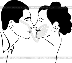 Men and woman nose to nose with smile - vector clip art