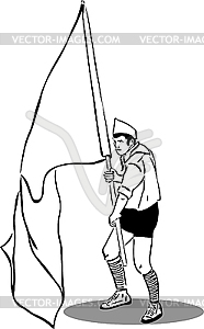 Scout with flag in hand - vector clipart