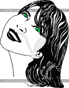 Девушка с зелеными глазами - векторный рисунок