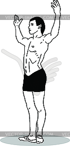 Guy with his hands up in shorts - vector clip art