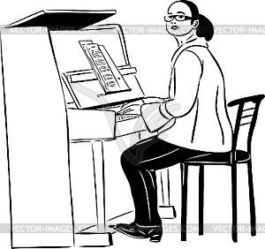  woman pianist in glasses - vector image