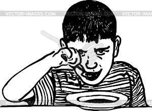 Boy eats - vector image