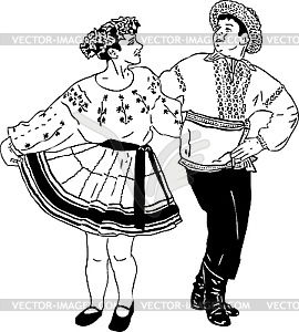 Dancing couple in traditional dress - vector image
