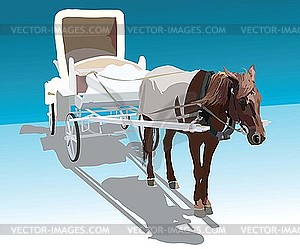 Of horse harnessed in white wagon - vector clipart