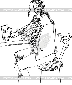 Научный сотрудник стол с кружкой пива - иллюстрация в векторе