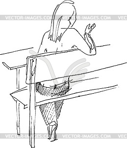 Girl from back on bench - vector clipart