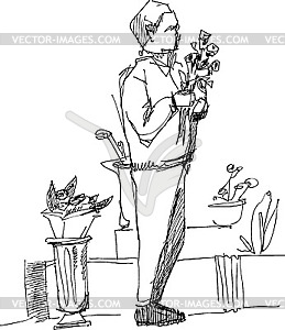 Fellow with bouquet - vector image