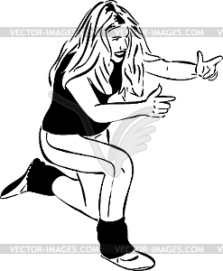 Girl on her knees pointing finger - vector clipart / vector image