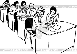 Girls in audience sitting at table - vector image