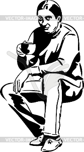 Man with cup of tea drinkers - vector clipart / vector image