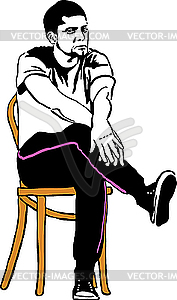  guy in sneakers sitting on wooden chair - royalty-free vector image