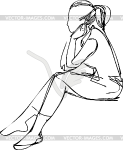 Girl who thought sitting - vector clipart