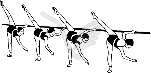 Четырех девочек в балетном классе - векторный клипарт