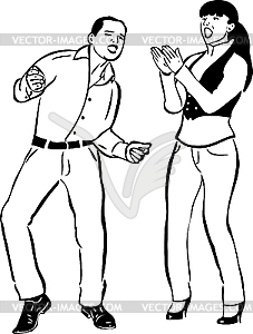 Boy and girl singing and dancing together - vector clipart