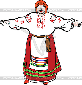 Fat woman sings in Ukrainian costume and meets - vector image