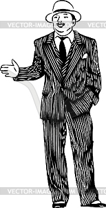 Человек в полосатом костюме и белой шляпе - изображение в векторном виде